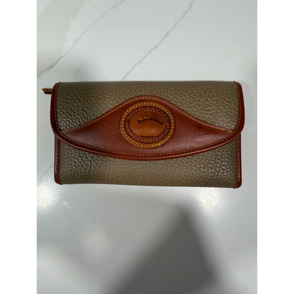 Dooney & Bourke Handbags - Dooney & Bourke Vintage All Weather Leather Checkbook Clutch Wallet Taupe Tan